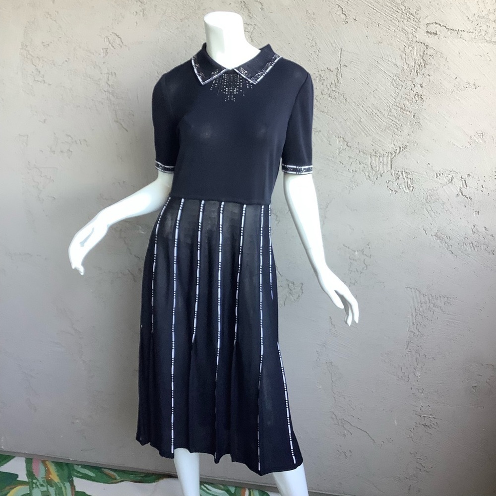 Escalier Sheer Black Sweater Dress with Beaded Accents